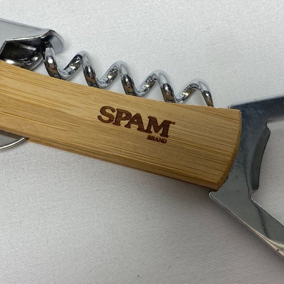 Set of 2  Spam Advertising Wood Metal Keychain Bottle Opener and Multi Tool - Picture 7 of 11